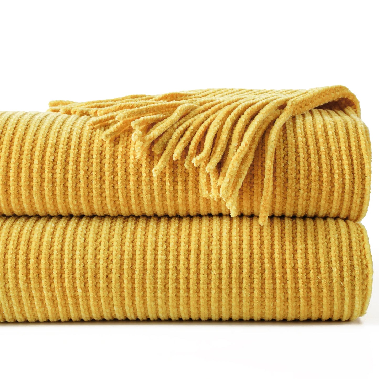 Battilo Green Plaid Chenille Knit Throw Blanket with Tassels