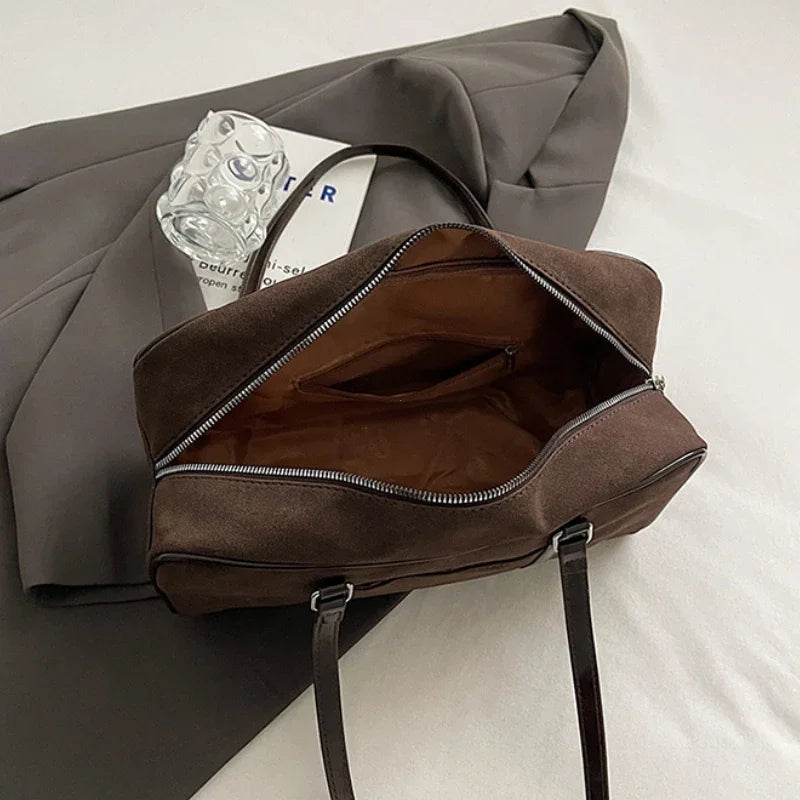 High End Suede Frosted Boston Hand Held Pillow Bag with Large Capacity Commuting Leisure Solid Color Single Shoulder Women's Bag Peaceful Pleasures Health and Wellness
