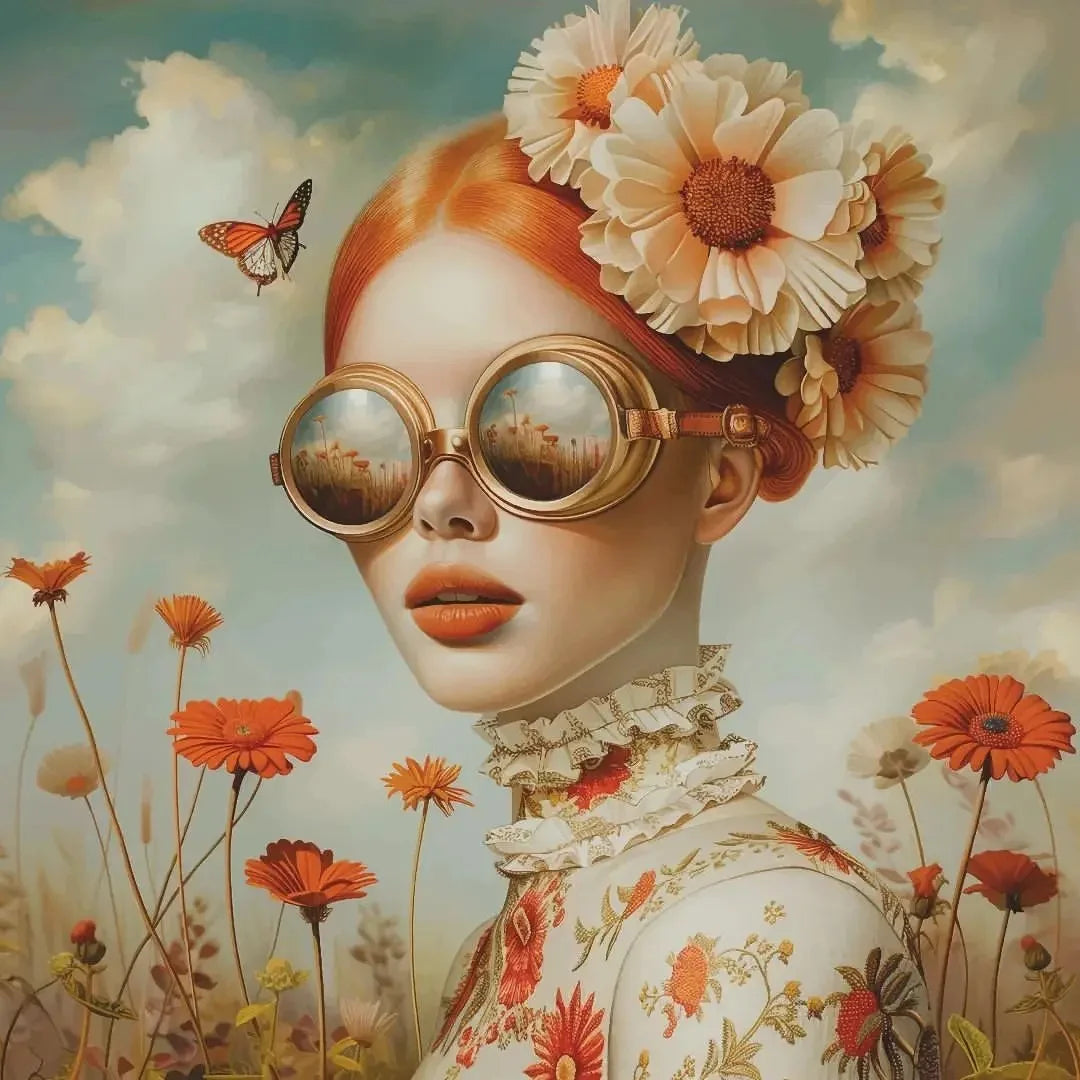Surrealism Woman & Fish Canvas Wall Art | Fantasy Portrait Print