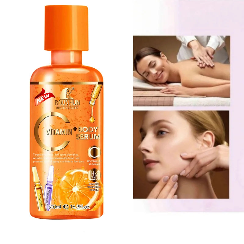 500ml ROUSHUN Vitamin C Body Serum Skin Care Essence Moisturizing and Nourishing Large Capacity for Full Body Use Peaceful Pleasures Health and Wellness