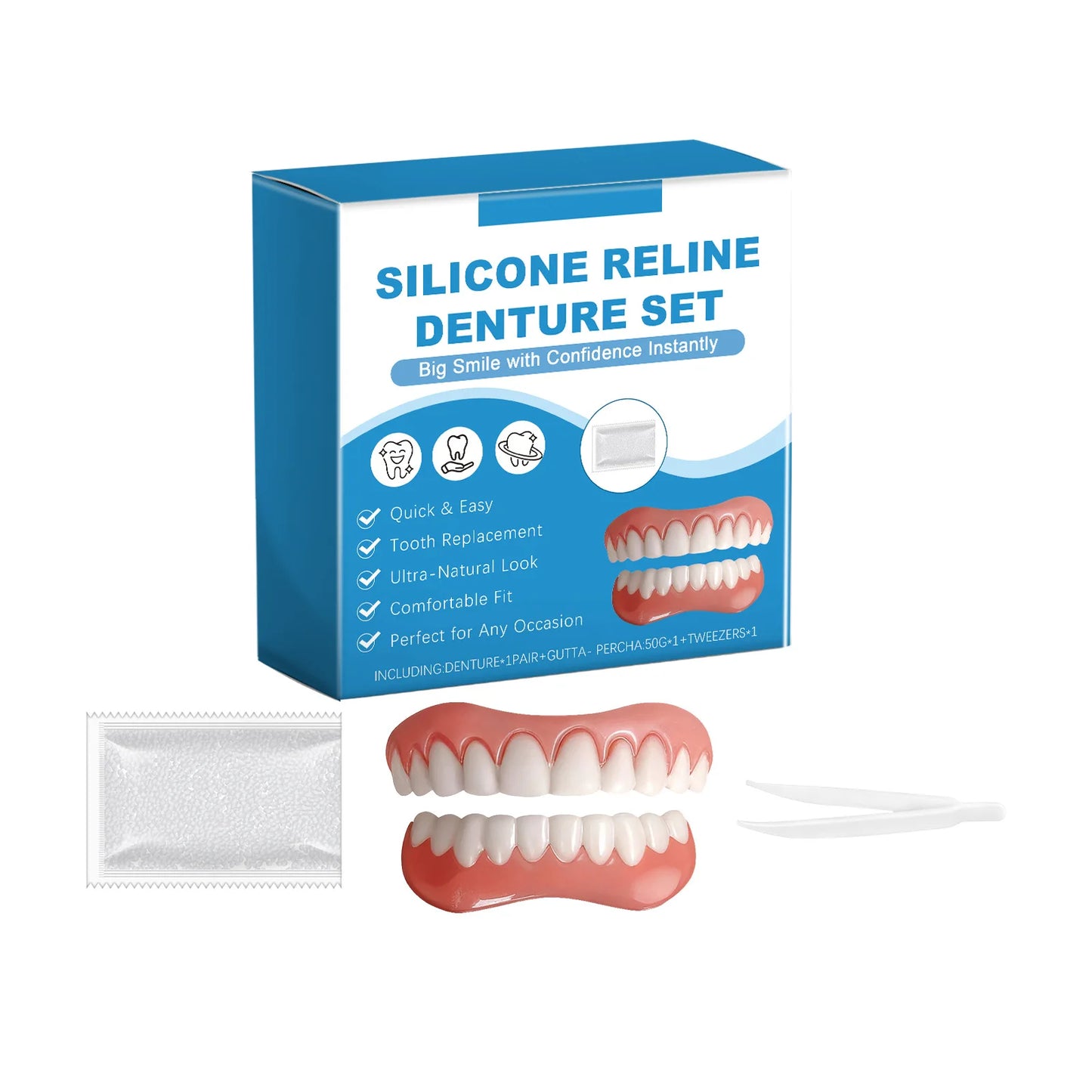 Silicone Reline Denture Set Perfect Fit Oral Repair Missing Broken Tooth High Durable Natural Appearance Portable Fake Teeth Kit Peaceful Pleasures Health and Wellness 1set Boxed