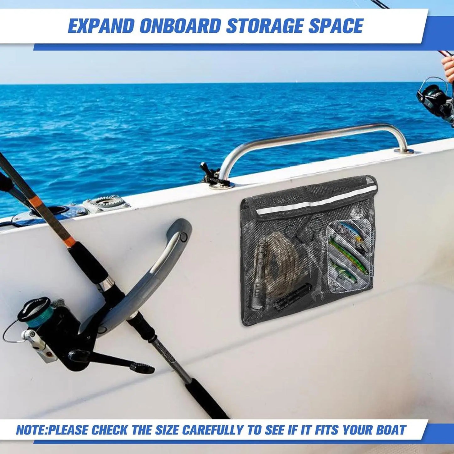 Marine Mesh Storage Bag – Self-Adhesive Boat Organiser with Lid