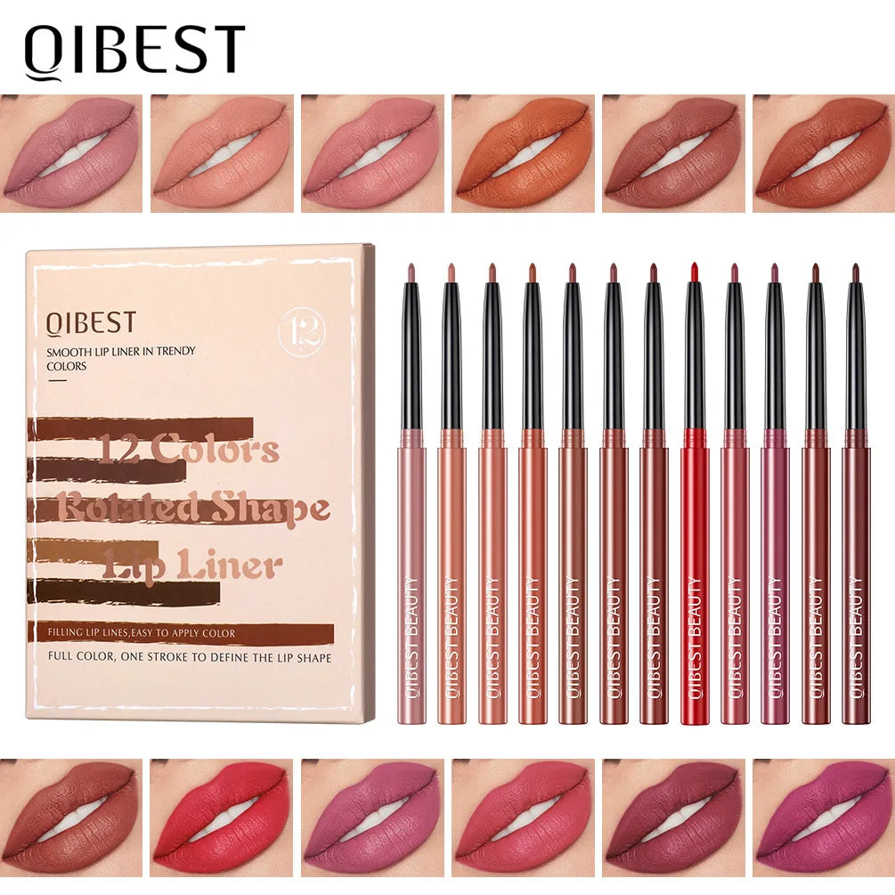 12-Piece Lip Liner Set - Long-Lasting, Waterproof, Nude Shades with Plant Squalane - Perfect Valentine's Day Gift for Her, Moist Peaceful Pleasures Health and Wellness