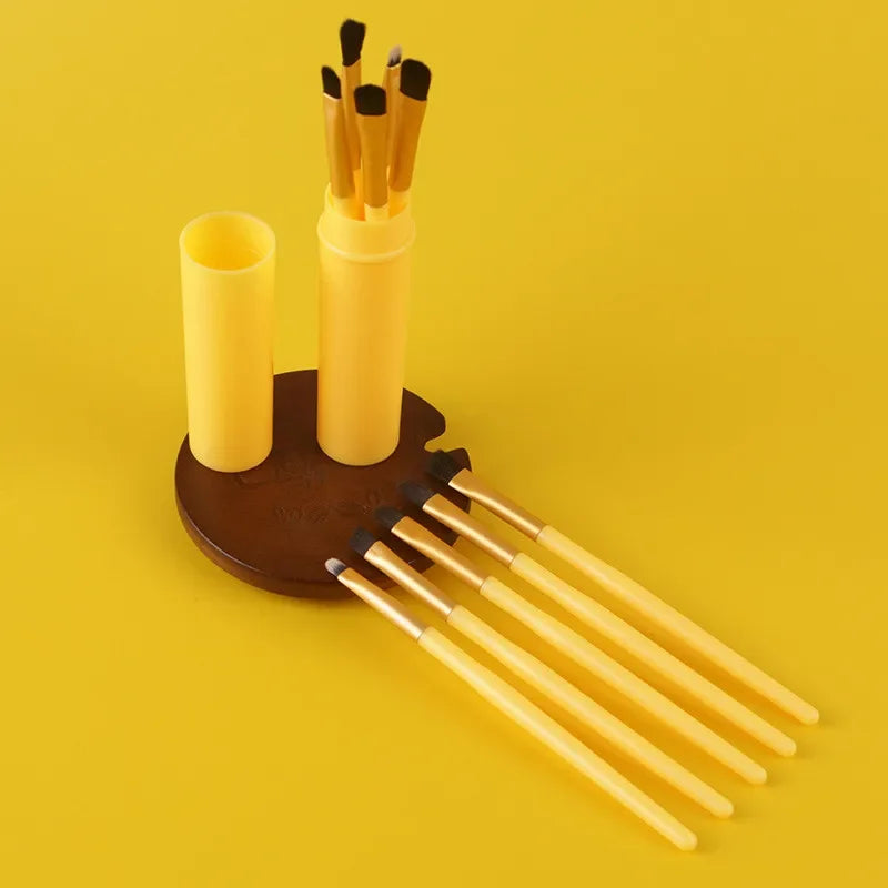 5-Piece Portable Makeup Brush Set with Barrel | Eye, Lip & Brow