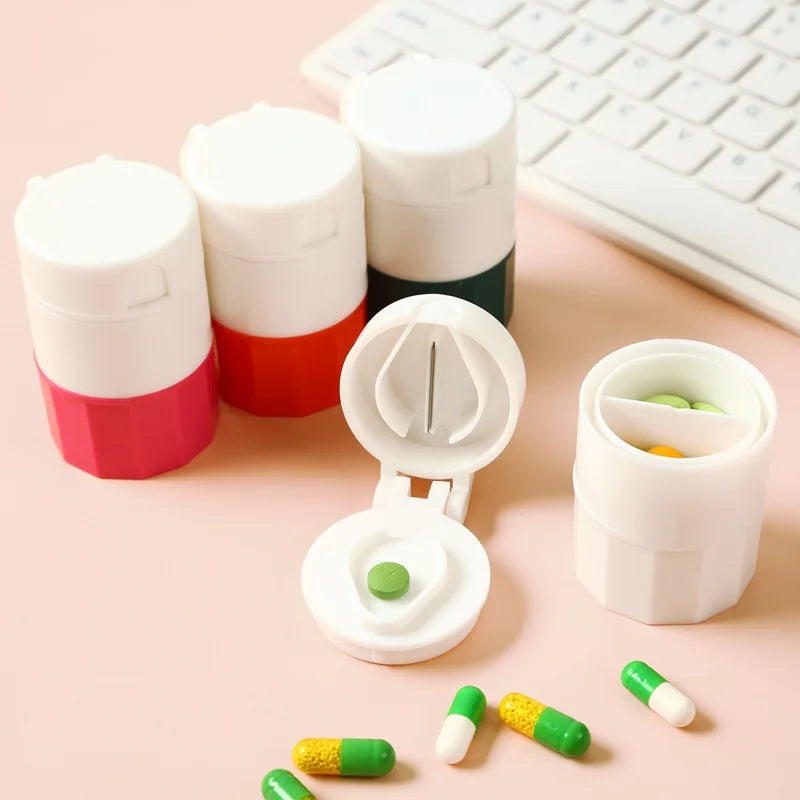 4-in-1 Portable Pill Crusher, Cutter & Storage Box Organizer