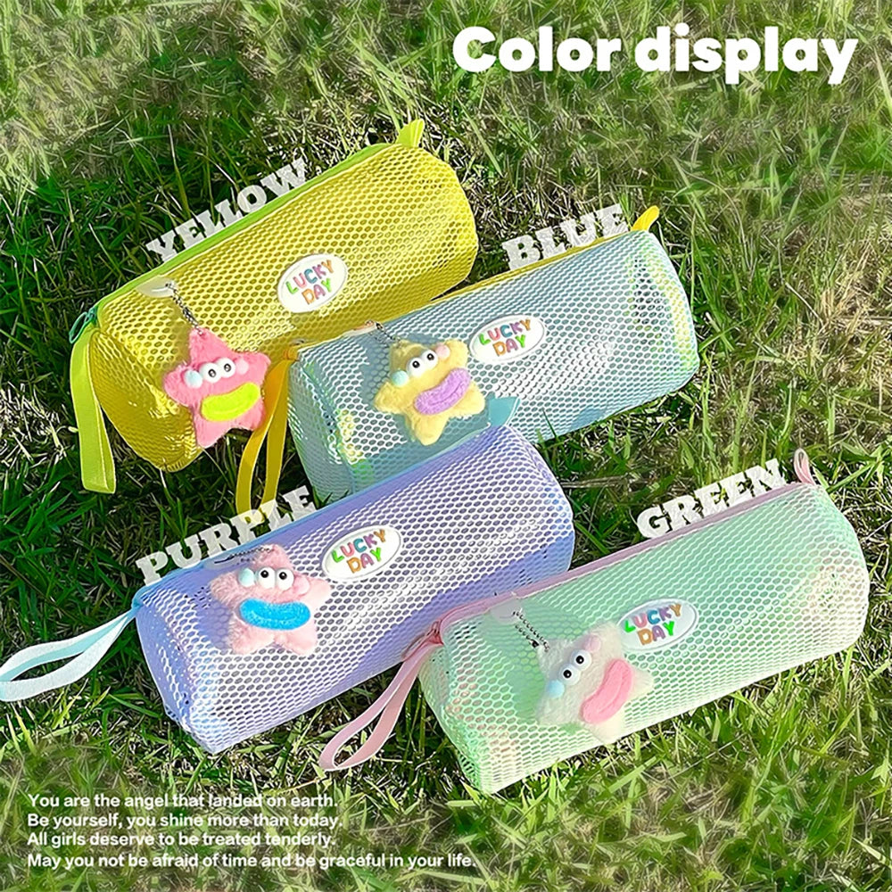 Colorful Visual Mesh Pencil Case Large Opening Capacity Student Exam
