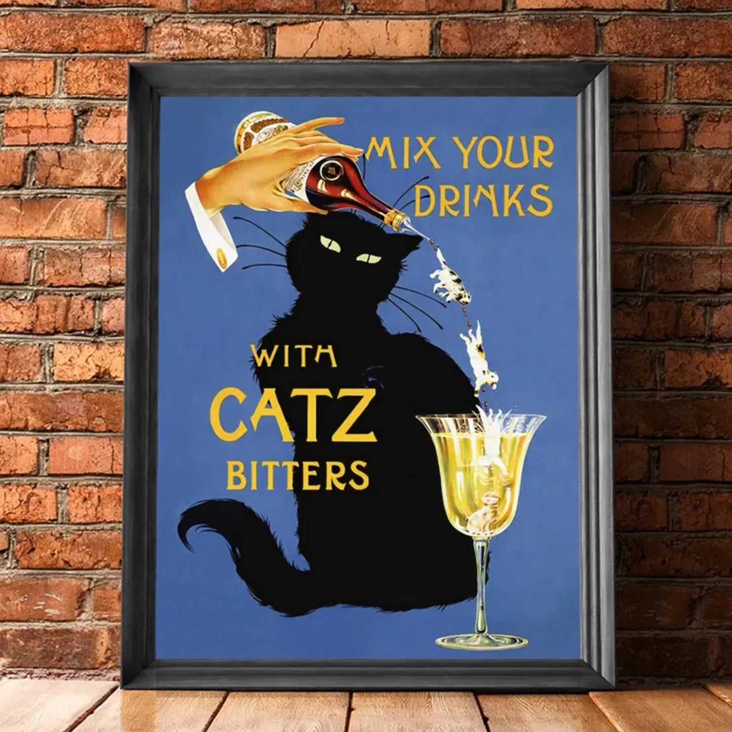 Retro Black Cat Bitters Bar Canvas Wall Art Poster | Home Decor
