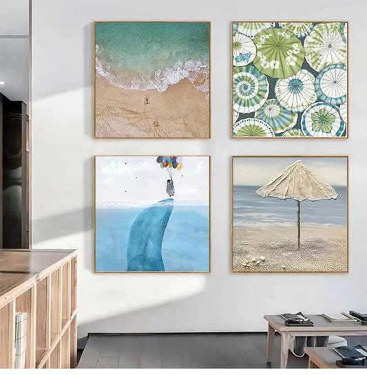 Coastal Beach Watercolor Canvas Wall Art | Frameless Poster Print Canvas Wall Art Peaceful Pleasures Health and Wellness