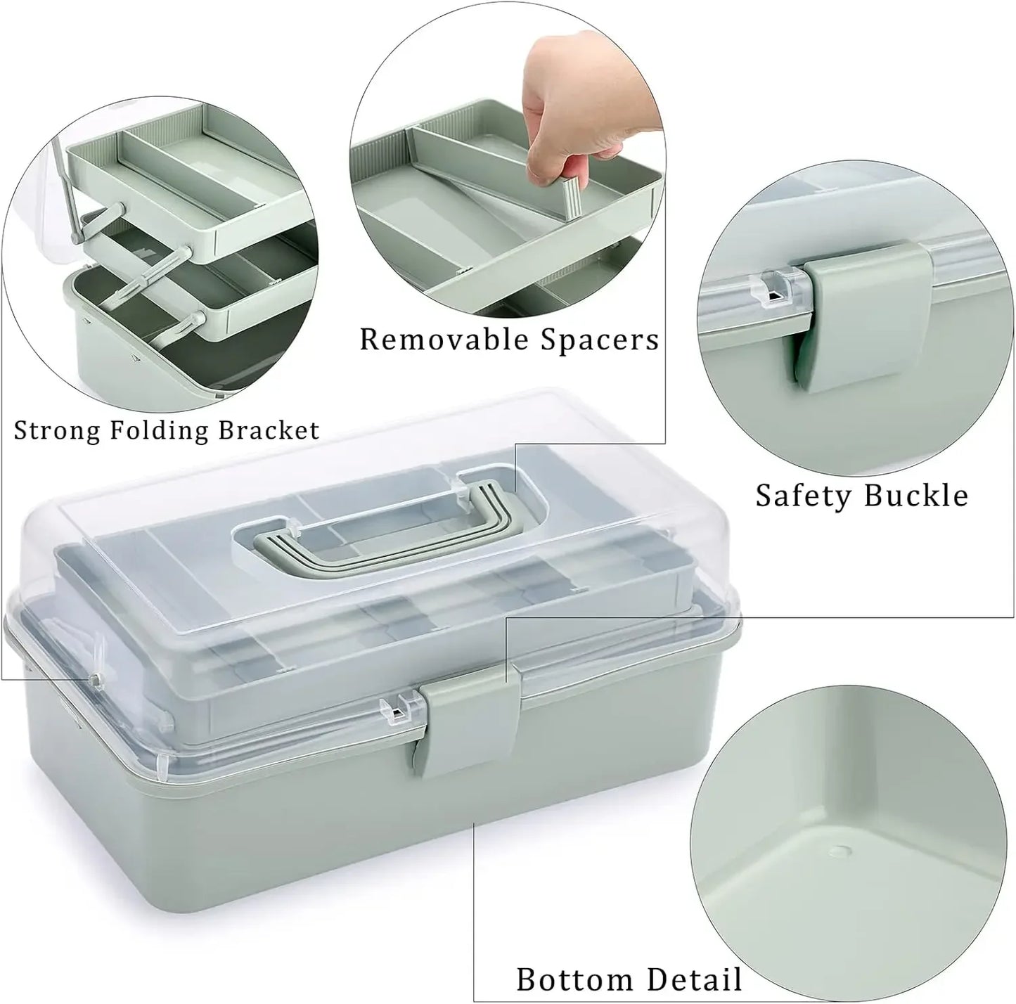 3-Layer Adjustable Storage Box with Handles – Haze Green Peaceful Pleasures Health and Wellness