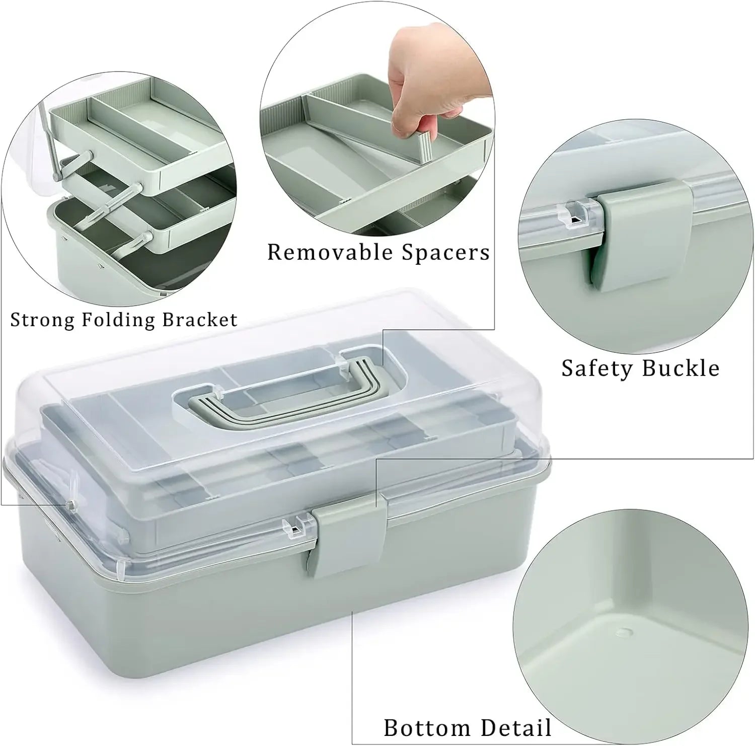 3-Layer Adjustable Storage Box with Handles – Haze Green Peaceful Pleasures Health and Wellness