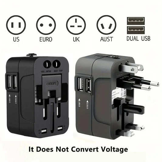 Universal Travel Adapter 2 USB + Type-C | US UK EU AU Travel Power Adapter Peaceful Pleasures Health and Wellness