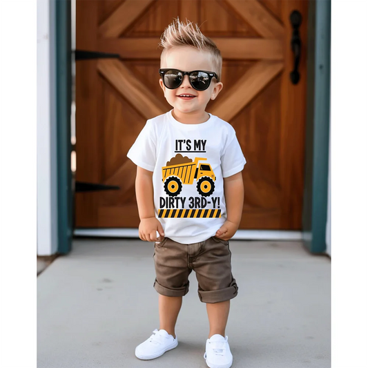 Dirty 3rd Birthday Dump Truck Toddler Shirt | Construction Party Kids Birthday Shirt Peaceful Pleasures Health and Wellness