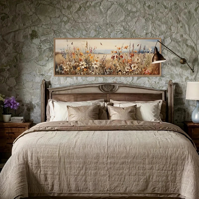 Retro Wildflower Canvas Wall Art | Boho Farmhouse Floral Decor Canvas Wall Art Print Peaceful Pleasures Health and Wellness