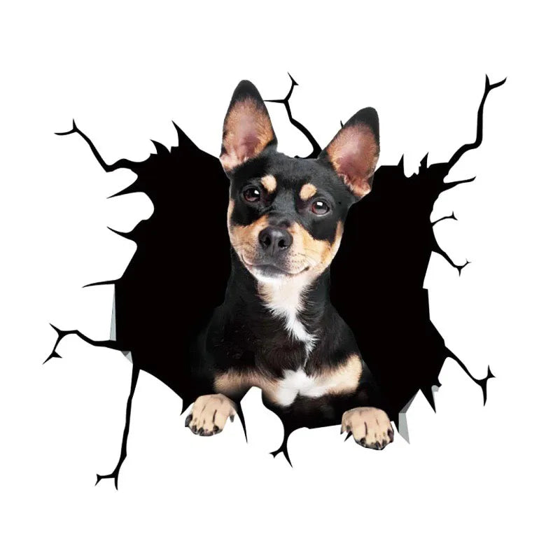 3D Dog Crack Wall Sticker – Waterproof PVC Funny Animal Decal