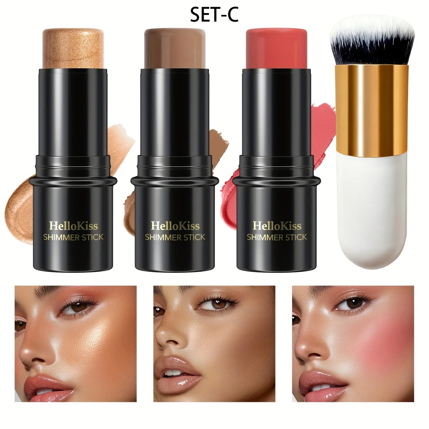 Hello Kiss 4pc Blush & Highlighter Contour Stick Set – Waterproof