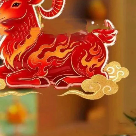 Acrylic Chinese Zodiac Goat Ornament – Red & Gold Lunar Decor Festive Hanging Ornament Oasis Select
