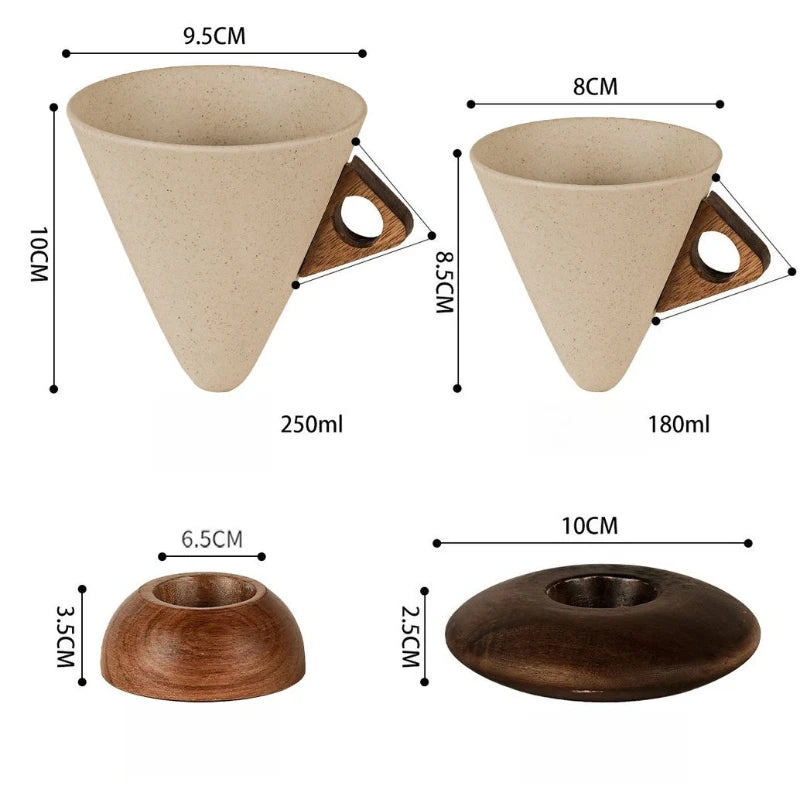 Ancient Style Stoneware Latte Coffee Cup & Saucer Set