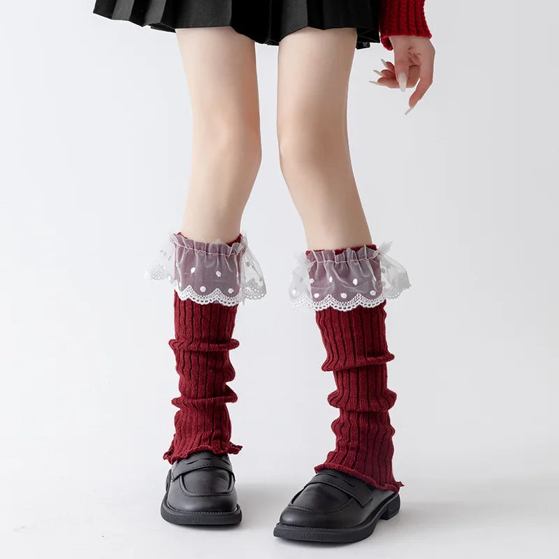 Fashionable Versatile Socks for Women Autumn Winter Red Legs Set Lolita Korean Lace Year Christmas Red Ballet Style JK Calf Sock Peaceful Pleasures Health and Wellness D One Size