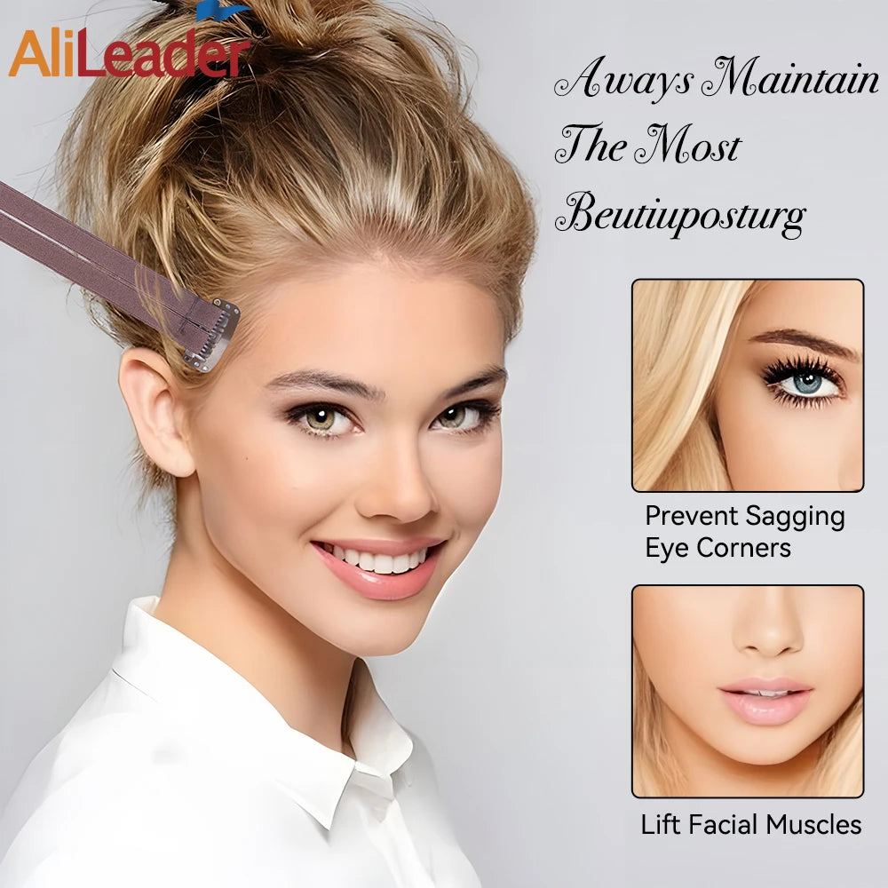 Face Lifting Bands With Clips Adjustable Elastic Tape Instant Face Lift Belt With Hair Clip For Face Eye Eyebrow Wrinkles Remove Peaceful Pleasures Health and Wellness