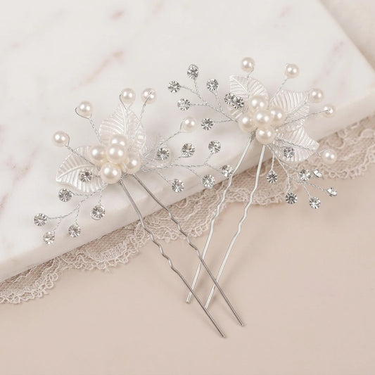 Bridal Pearl Rhinestone Flower Hairpin White Wedding Accessory Peaceful Pleasures Health and Wellness