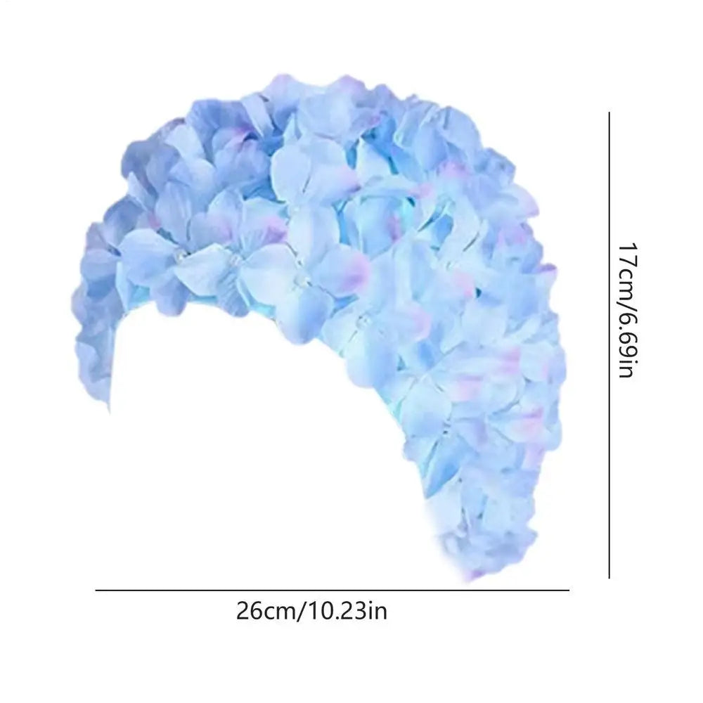 3D Floral Petal Swim Cap – Retro Stretch Hat for Women