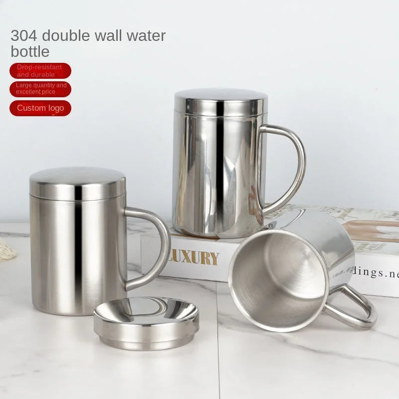 Double Wall Stainless Steel Coffee Mug with Lid – Travel Tumbler (S/M/L)