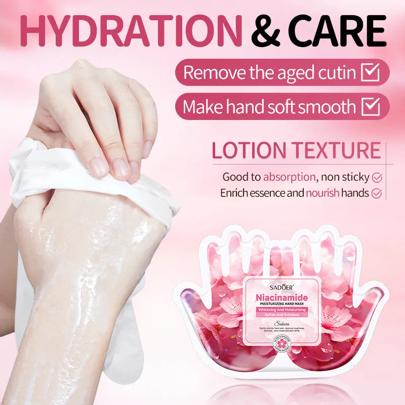 SADOER Sakura Niacinamide Hand Mask Gloves | 5 Pairs Moisturizing