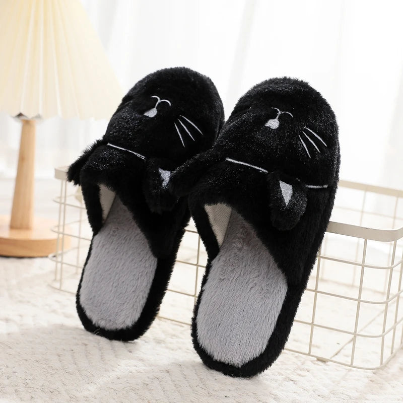 Women's Plush Cat Slippers – Cozy Non-Slip Furry Indoor Slippers