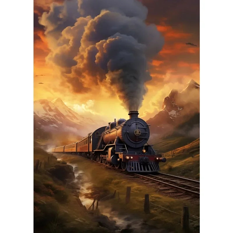 Steam Train Sunset Canvas Poster – Vintage Anime Wall Art Canvas Wall Art Peaceful Pleasures Health and Wellness 15 20x30cm Unframed