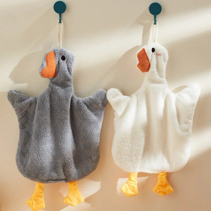 Cute Animal Kids Hand Towels – Soft Coral Fleece Duck & Penguin