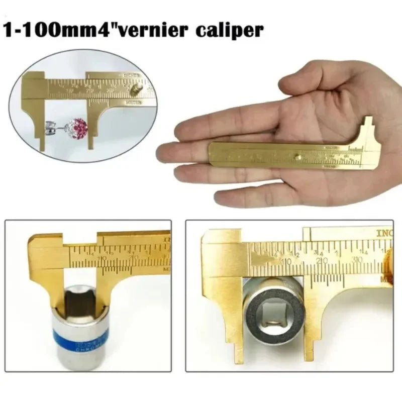 Brass Caliper Portable Mini Vernier Ruler Antique Measuring Tool Vintage Cultural Relic Delicate Measuring Ruler Practical Tools Peaceful Pleasures Health and Wellness