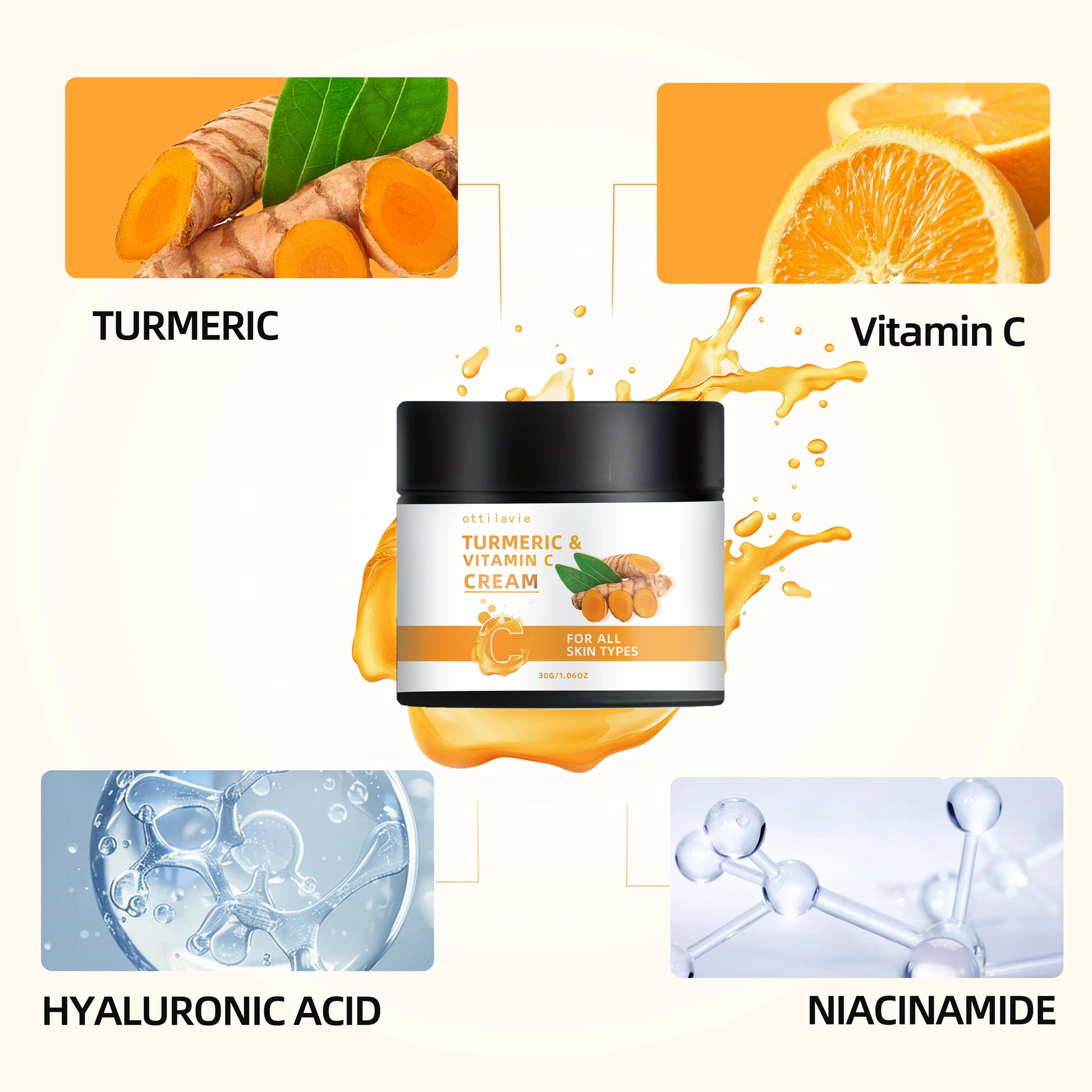 Turmeric & Vitamin C Cream -Lightweight Nourishment for Face& Neck, Fast-Absorbing HydrationAll Skin Types Peaceful Pleasures Health and Wellness
