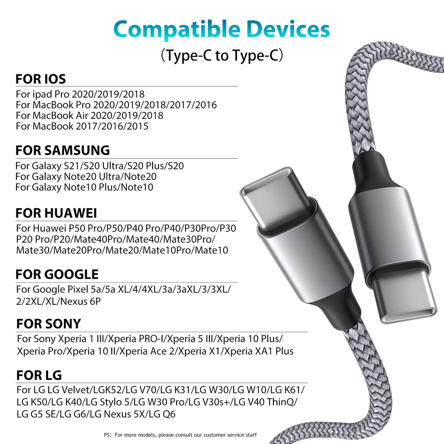 60W USB-C to USB-C Fast Charging Cable | Nylon Braided 1M–8M