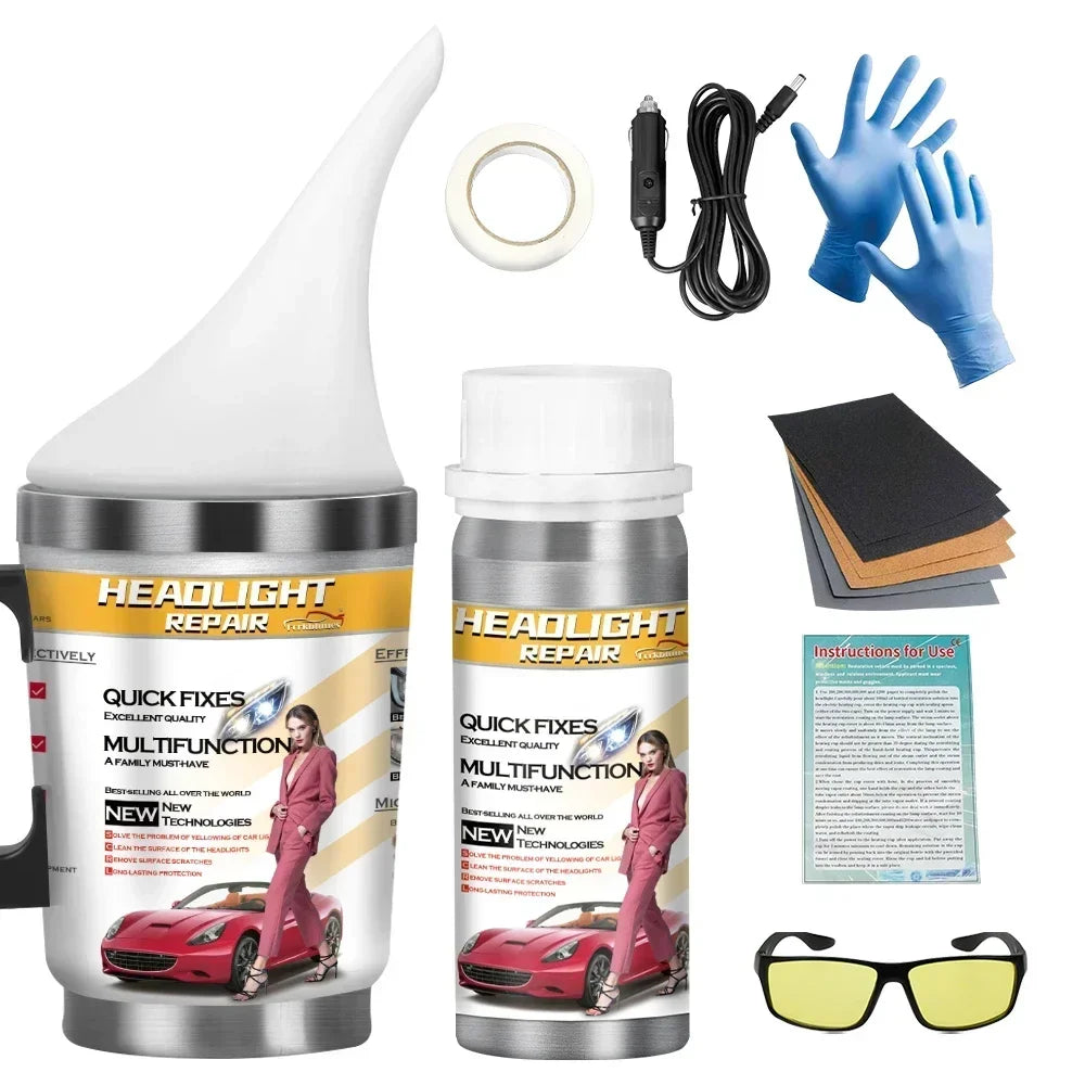 Car Headlight Polish Restoration Kit Headlight Polishing Cleaning Kit Anti-Scratch Hydrophobic Car Headlight Repair Polish Tool Peaceful Pleasures Health and Wellness 100ML with tool