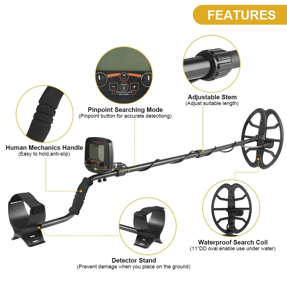 TC-600 Metal Detector Professional Underground Depth Gold Detector Treasure Handheld High Frequency Pinpoint Detecting Peaceful Pleasures Health and Wellness