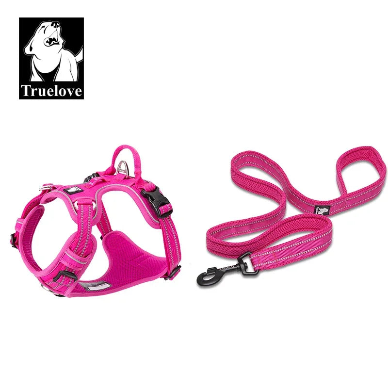Truelove Pet Harness+Pet Leash Set Rope 110cm/200cm All-in-one Reflective Dog Harness No Pull Adjustable Buckles Dropshipping Peaceful Pleasures Health and Wellness Fuchsia XL-LeashLength110CM China Mainland