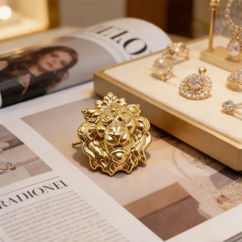 Lion Head Statement Brooch | Copper Metal Fashion Pin