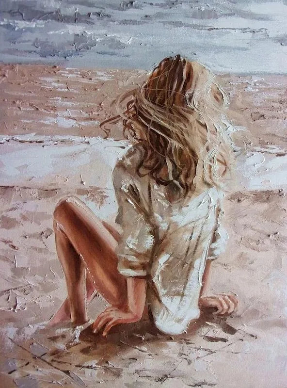 Abstract Beach Girl Canvas Wall Art Print | Modern Décor