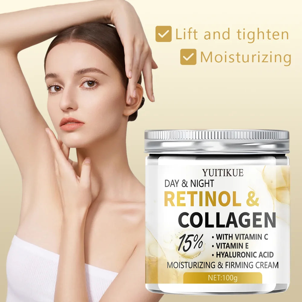 YUITIKUE 15% Retinol Collagen Day&Night Cream 100g - Lift Firm Moisturize with Vit C/E Hyaluronic Acid Peaceful Pleasures Health and Wellness