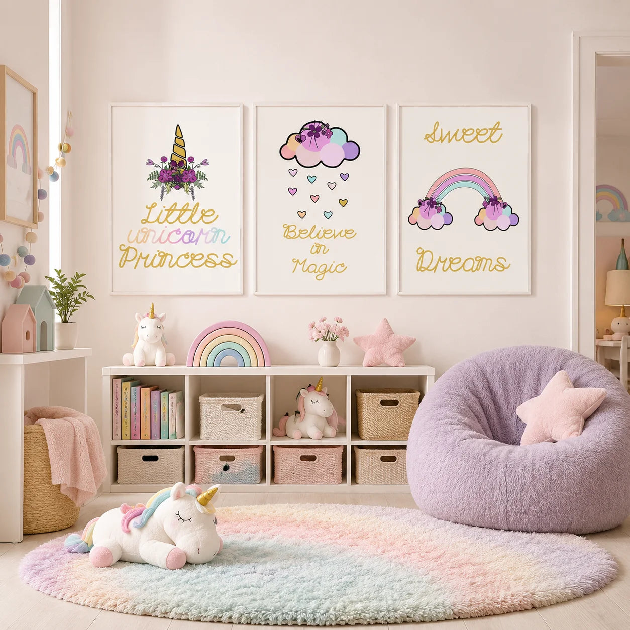 Nursery Inspirational Quotes Wall Art, Rainbow Canvas Painting, Minimalist Aesthetic Poster Print for Baby Kids Bedroom Decor Peaceful Pleasures Health and Wellness