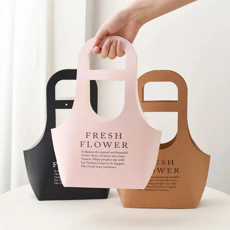 Kraft Paper Flower Bags Waterproof Foldable with Handle | 10–40 Pcs