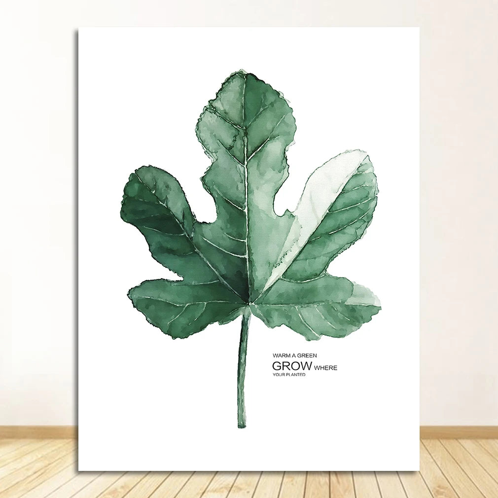 Tropical Green Leaves Watercolor Canvas Wall Art Print Canvas Wall Art Print Peaceful Pleasures Health and Wellness 1483-09 30x40cm Unframed