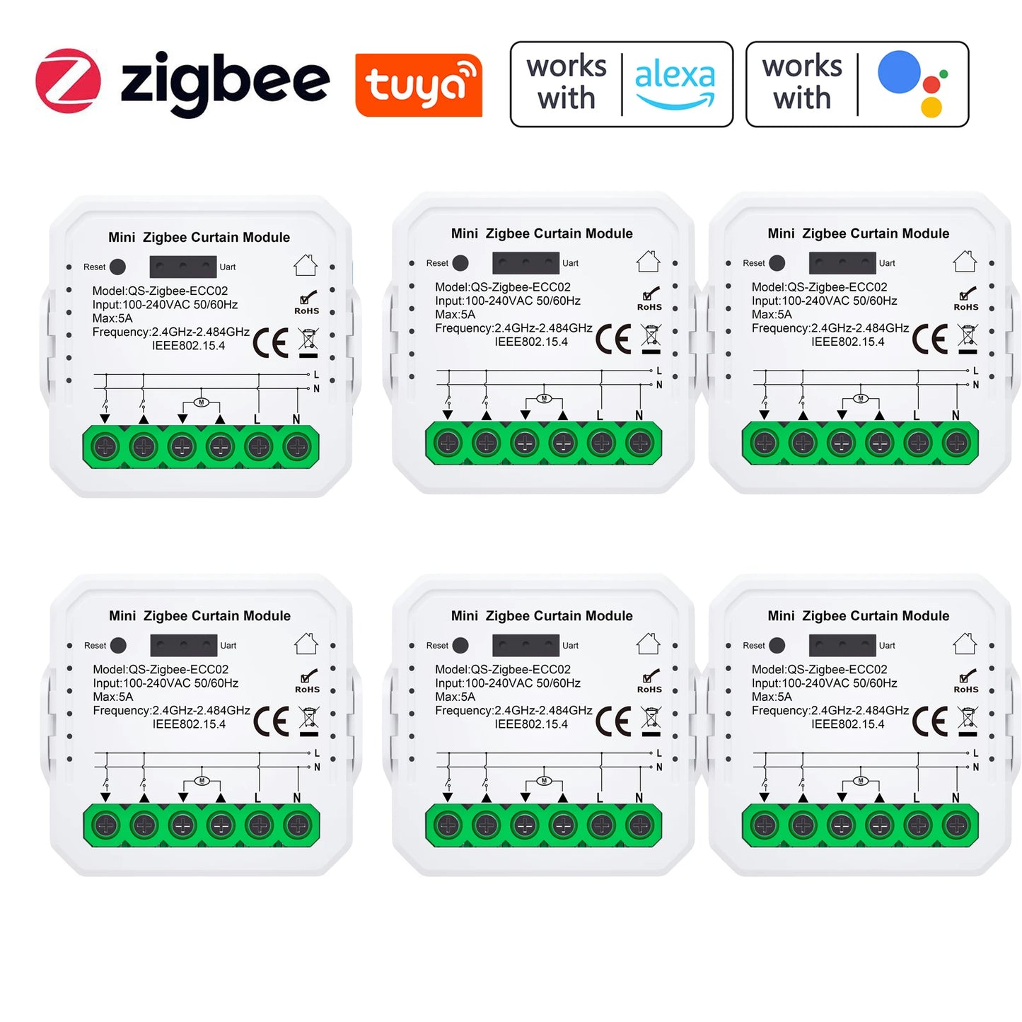 Tuya WiFi/ZIGBEE Smart Curtain Module Blinds Motor Home Intelligent Appliance Mobilephone APP Remotely Control Curtain Peaceful Pleasures Health and Wellness 6pcs ZIGBEE