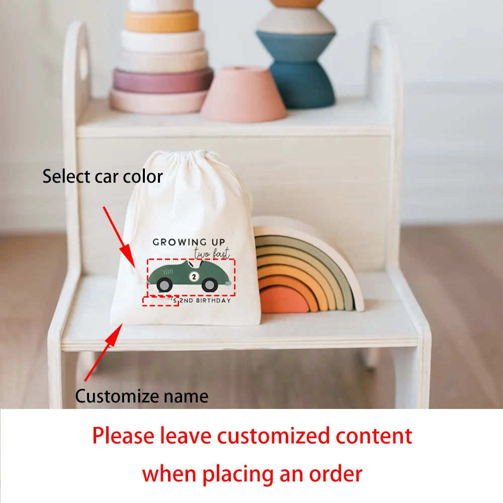 Two Fast Race Car Custom Kids Birthday Goodie Bags | Party Favors Birthday Goodie Bags Peaceful Pleasures Health and Wellness custom bag 20pcs 13X18cm