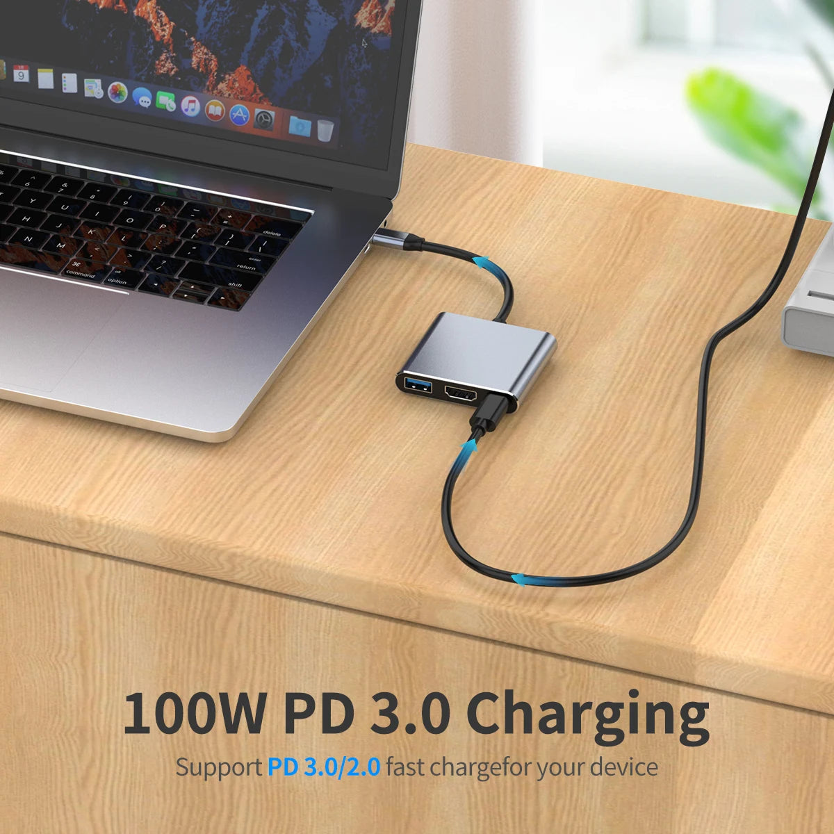 3-in-1 USB-C Hub | HDMI 4K + USB 3.0 Adapter for MacBook USB-C Hub Adapter Peaceful Pleasures Health and Wellness