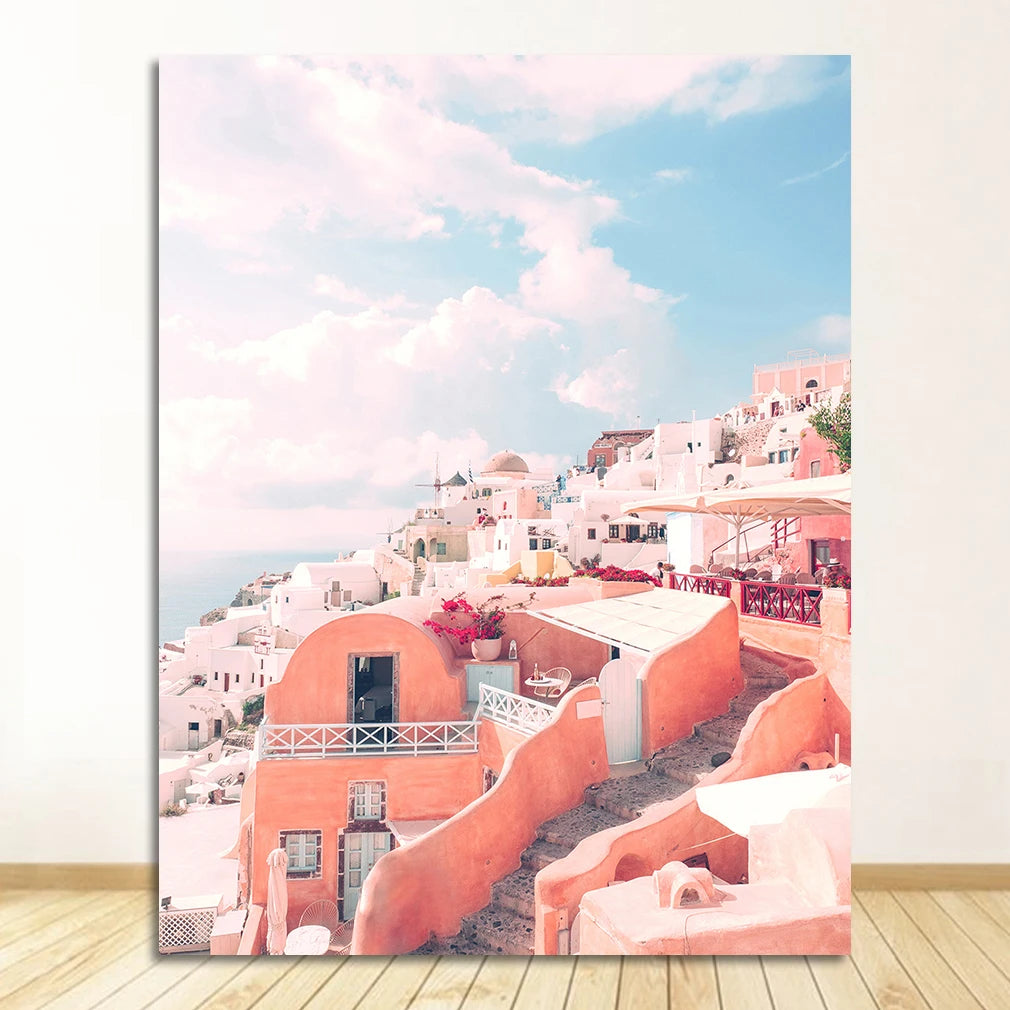 Greek Island Santorini Minimalist Canvas Wall Art | Travel Poster