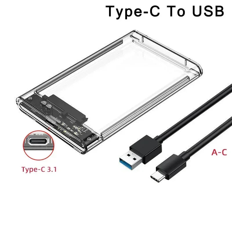 USB 3.0/Type C External Hard Drive Enclosure 2.5 Inch SATA to USB3.0 UASP Clear Portable Hard Drive Case HDD Tool-Free Peaceful Pleasures Health and Wellness USB C-USB A