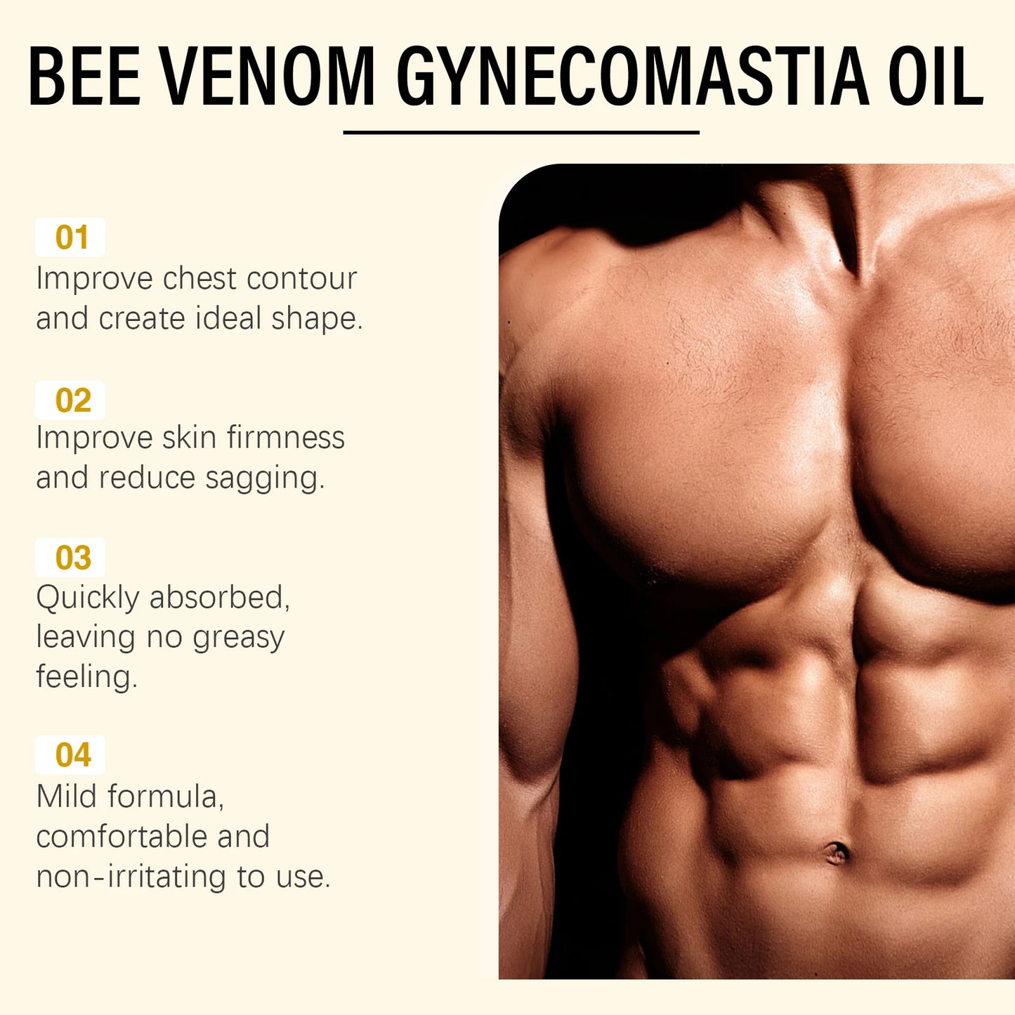 Bee Venom Men's Chest Firming Massage Oil | Contouring