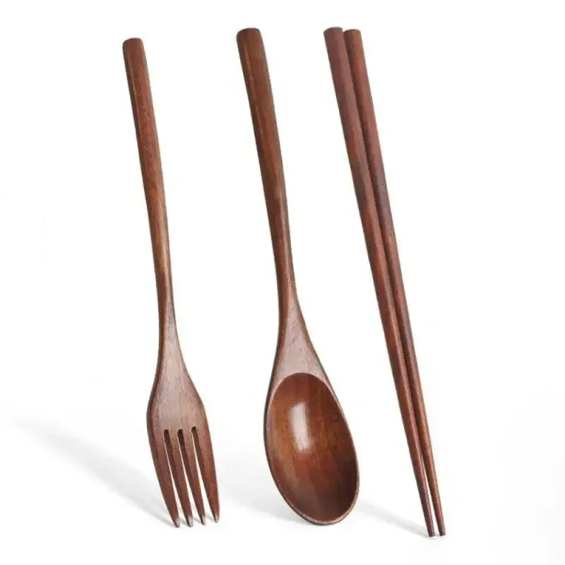 3 Piece Set Stainless Steel Cutlery Wooden Tableware Coffees and Teas Tableware Forks Spoon Korean Plates Dinner Sets Chopsticks Peaceful Pleasures Health and Wellness Style C