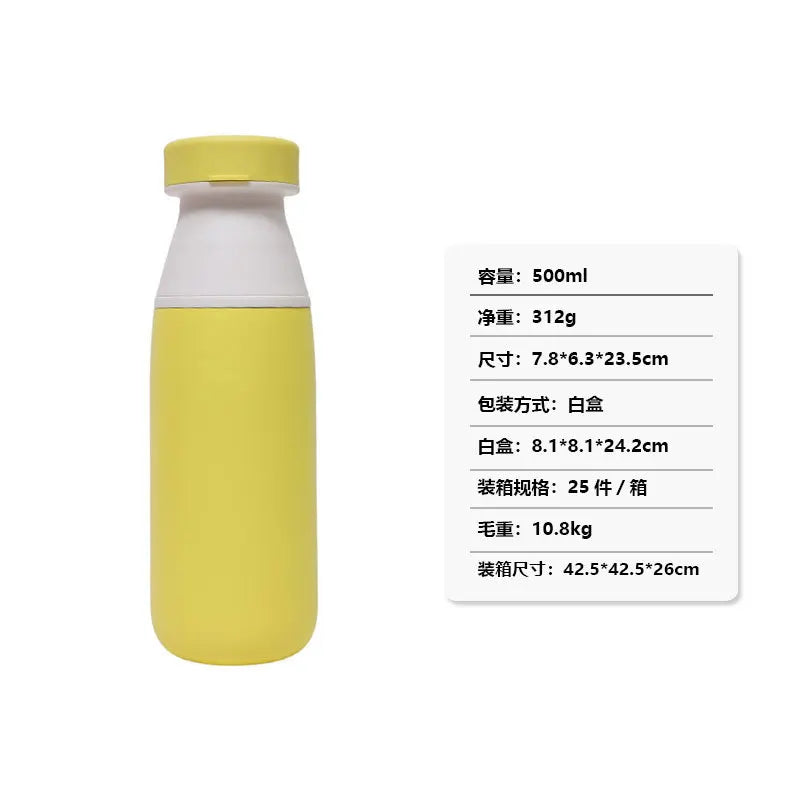 500ml Popular 304 Stainless Steel Vacuum Cup, Creative Double-drinking Milk Cup, Portable Outdoor Sports Water Cup Peaceful Pleasures Health and Wellness Lemon yellow 17oz 500ml